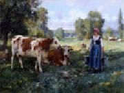 unknow artist Cow and Woman oil on canvas